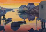 Emil Lindenfeld, Harbor at Dusk, Oil on canvas