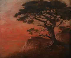 Carl Kahler, Windswept Tree Above Coast, Oil on canvas