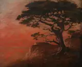 Carl Kahler, Windswept Tree Above Coast, Oil on canvas
