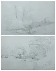 Jervis McEntee, VIEW AT STONY CLOVE and THE DOON: TWO WORKS, first, Pencil heightened with white on paper