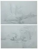 Jervis McEntee, VIEW AT STONY CLOVE and THE DOON: TWO WORKS, first, Pencil heightened with white on paper