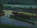 Teng-Hiok Chiu, Untitled, BOATS, double sided oil on board, signed Chiu in English lower left