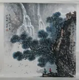 Zhang Dengtang, Untitled, TWO FIGURES UNDER TREE AND PAGODA, ink and color on paper scroll, signed and sealed