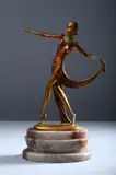 Joseph Lorenzl, Dancer, Tri-tone patinated bronze; on a stepped marble base