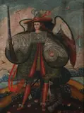Cuzco School, Archangel Arcabucero Xvii, Oil on canvas