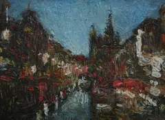 Nikolai Pavlov, Canal in Leningrad, Oil on board