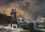 F. Thonnard, Winter Village Scene, Oil on canvas