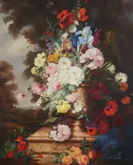 K. Bartle, Floral Still Life in Grecian Urn, Oil on canvas