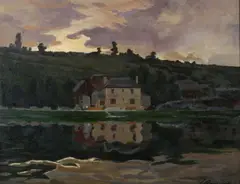 Émile Cagniart, Riverscape with Figures, Oil on canvas