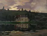 Émile Cagniart, Riverscape with Figures, Oil on canvas