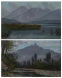 William Baptiste Baird, MOUNTAIN LAKE and STREAM IN THE MOUNTAINS: TWO WORKS, first, Oil on panel