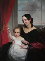 Portrait of Mother and Child with Silver Rattle by William Page, DC Oil on canvas laid on board, offered Nov 2010