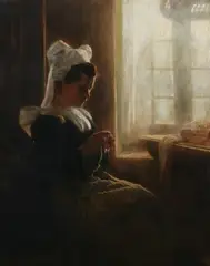 Alexis Vollon, Knitting in Midday Light, Oil on canvas