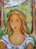 Portrait of Young Woman by Víctor Manuel García Valdés, Gouache, offered Nov 2010