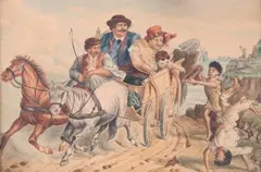 Zoldy Denone, The Mendicant Acrobats, Watercolor