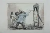 Aaron Sopher, Artist Painting Model, Ink and watercolor on paper