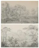 Polish School, COTTAGE IN A FOREST and CASTLE ATOP A MOUNTAIN: TWO WORKS, COTTAGE IN A FOREST and CASTLE ATOP A MOUNTAIN: TWO WORKS, pencil on paper