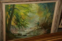 Calcagno, Landscape with Fisherman, Oil on canvas