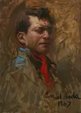 Javier Cabada, Portrait of a Boy in a Red Kerchief, Oil on canvas
