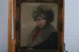Woman in Fur Hat by Continental School, WOMAN IN FUR HAT, oil on canvas, sold Dec 2010
