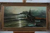 Shoreline at Night by Continental School, SHORELINE AT NIGHT, oil on canvas, sold Dec 2010