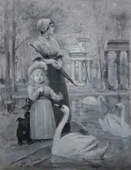 MOTHER AND CHILD WITH SWAN, sighed lower left by Henry Bacon, Oil on canvas, offered Dec 2010