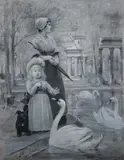 Henry Bacon, MOTHER AND CHILD WITH SWAN, sighed lower left