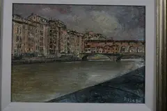 Reza Khatir, Ponte Vecchio and Arno River, Oil on canvas