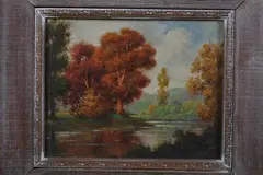 Gerald Fox, Autumn Landscape with River, Oil on board
