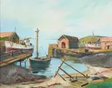 Tobiason, Pier with Boats, Oil on board