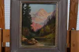 Gerald Fox, River Landscape with Snow-Capped Mountain, RIVER LANDSCAPE WITH SNOW-CAPPED MOUNTAIN, oil on board