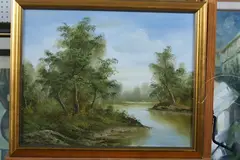 Robinson, Riverside Landscape, RIVERSIDE LANDSCAPE, oil on canvas