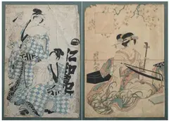 Keisai Eisen, Geisha, BIJIN and TWO FIGURS , five color woodcut, all signed. - Each
