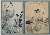 Keisai Eisen, Geisha, BIJIN and TWO FIGURS , five color woodcut, all signed. - Each
