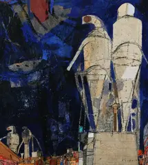 Sam Fischer, Urban Abstract, Oil and collage on masonite