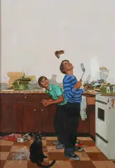 Robert Chronister, Help! There'S a Cat Washing in Here!, Oil on canvas
