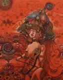 Bogdan Miščević, Musician in Whimsical Landscape, Mixed media