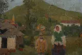 Hungarian School, Peasant Couple, Oil on canvas laid on board