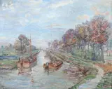 Belgian School, Vue D'Un Canal, Oil on canvas
