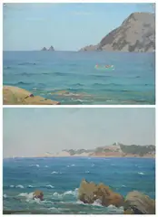 Ernest Violet, VIEWS OF FRENCH MEDITERRANEAN COAST: TWO WORKS, one signed lower right, Oil on canvas laid on board and oil on canvas