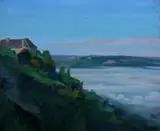 Henry Gazan, Chateau Above Clouds in Valley, Oil on board