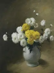 Frank S. Bensing, Yellow and White Chrysanthemums, Oil on canvas