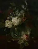 Floral Still Life with Rose and Hydrangea by Continental School, FLORAL STILL LIFE WITH ROSE AND HYDRANGEA, oil on canvas laid on board, sold Feb 2011