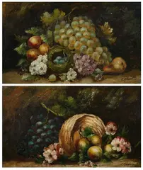 E. Chester, Still Life of Grapes, Oil on canvas