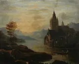 Landscape with Castle by Continental School, LANDSCAPE WITH CASTLE, oil on panel, sold Feb 2011