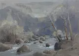 Edmund Marriner Gill, Rapids on the Esk, Gouache