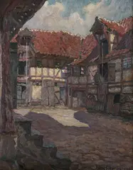 Hilmar Riberholt, Courtyard, Oil on canvas