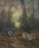 Charles Marie Bernard Palianti, Conversation in the Forest, Watercolor