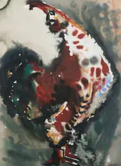 Tom E. Lewis, Rooster, Watercolor