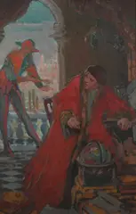 The Jester and the Geographer by George Gibbs, Oil on board, sold Feb 2011